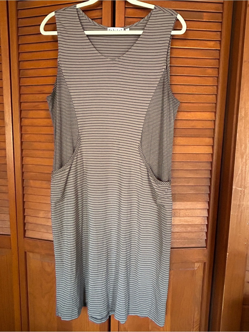Habitat Sleeveless Midi Dress in Black and tan Stripes